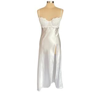 Vintage Shirley of Hollywood White Slip Gown Long Length Lace Bust Satin LARGE